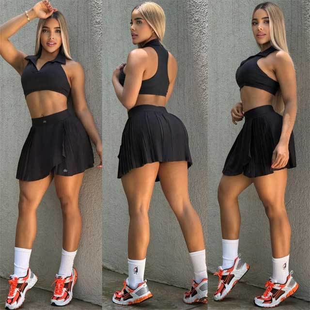 Fashion Women Sport Pleated Skirt Set