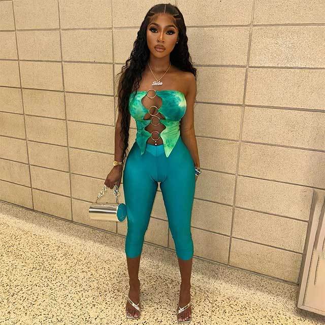 Hollow Out Tube Top Cropped Pant Set