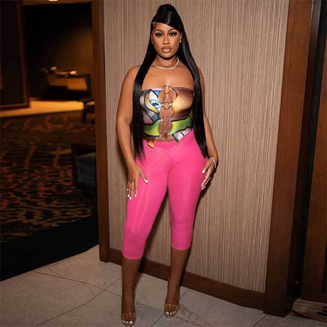 Hollow Out Tube Top Cropped Pant Set