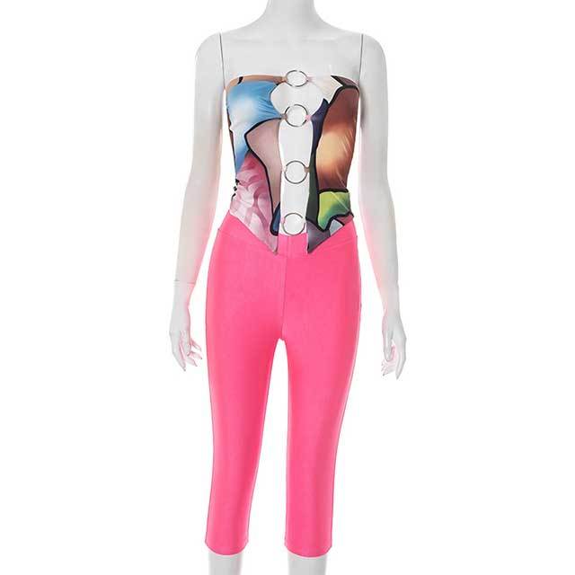 Hollow Out Tube Top Cropped Pant Set