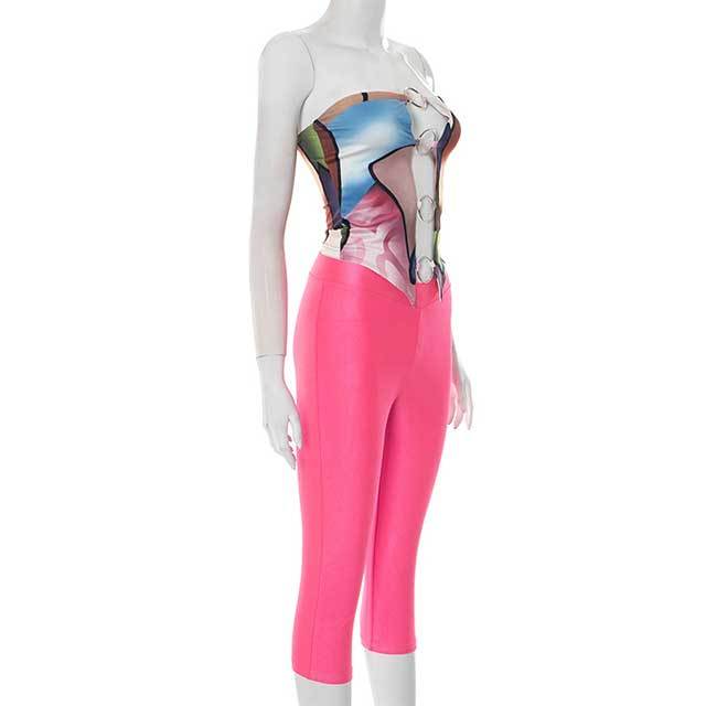 Hollow Out Tube Top Cropped Pant Set
