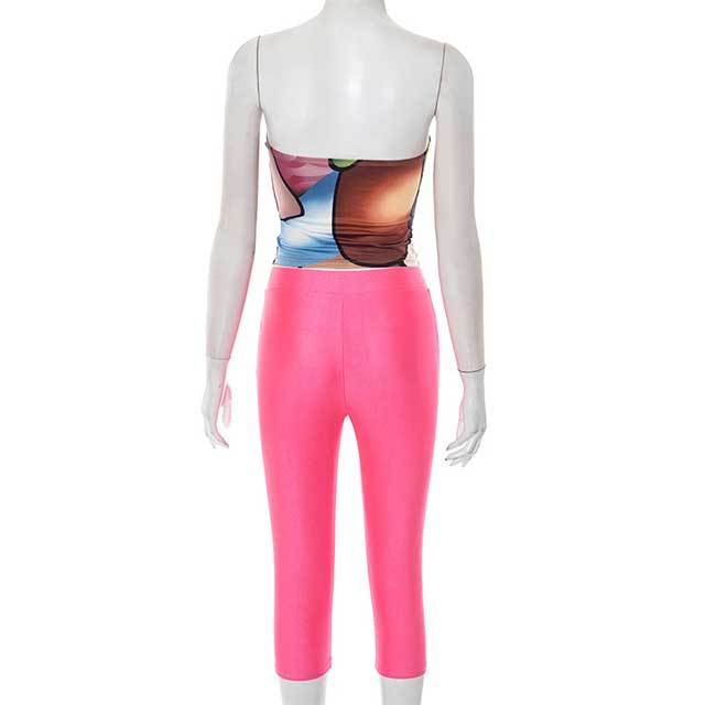 Hollow Out Tube Top Cropped Pant Set
