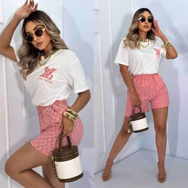 Embroidery Top Casual Printed Short Set