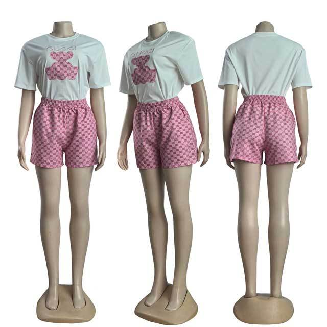 Embroidery Top Casual Printed Short Set