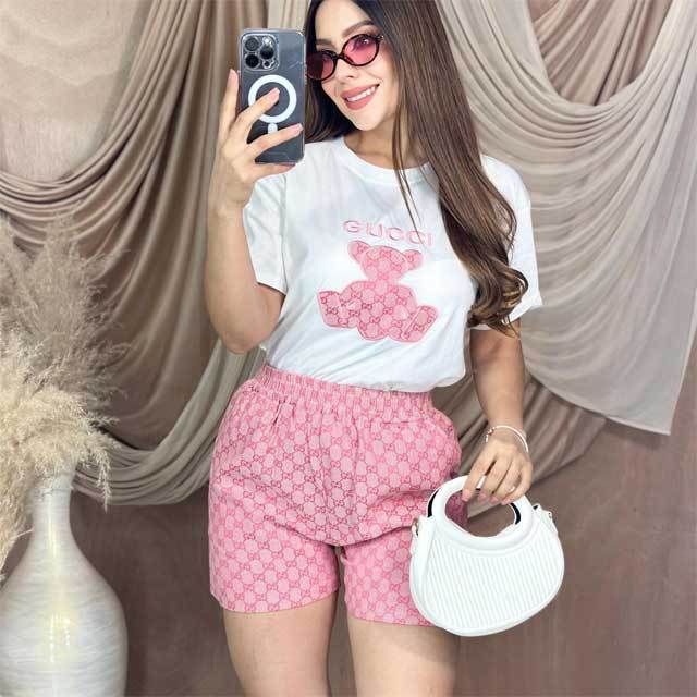 Embroidery Top Casual Printed Short Set