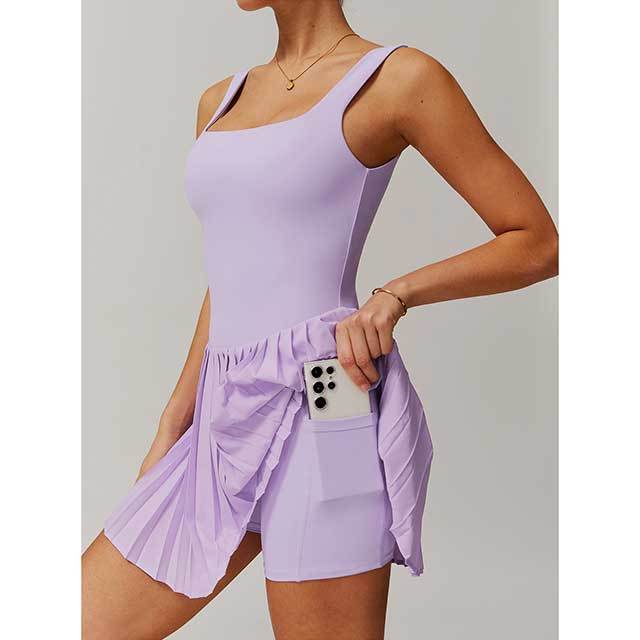 Solid Color Slim Fit Pleated Skirt Tennis Dress