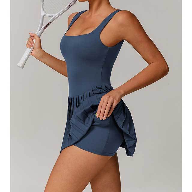 Solid Color Slim Fit Pleated Skirt Tennis Dress