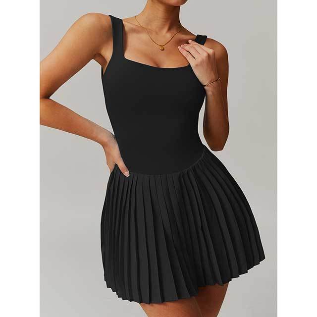 Solid Color Slim Fit Pleated Skirt Tennis Dress