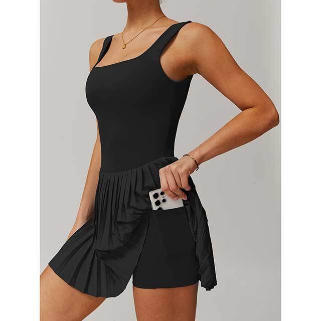 Solid Color Slim Fit Pleated Skirt Tennis Dress