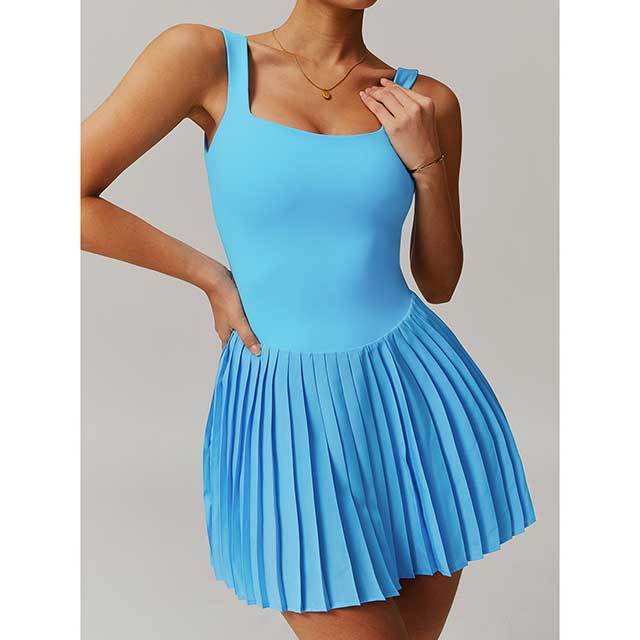 Solid Color Slim Fit Pleated Skirt Tennis Dress