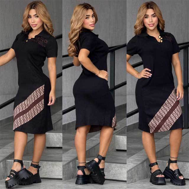 Knit Embroidery Polo Dress