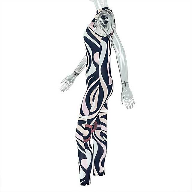 Cut Out Halter Neck Printed Bodycon Jumpsuit