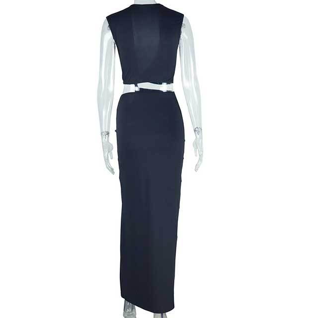 Deep V Neck Sleeveless High Split Maxi Dress