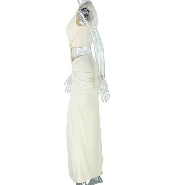 Deep V Neck Sleeveless High Split Maxi Dress