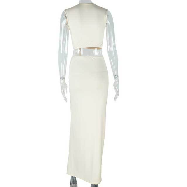 Deep V Neck Sleeveless High Split Maxi Dress