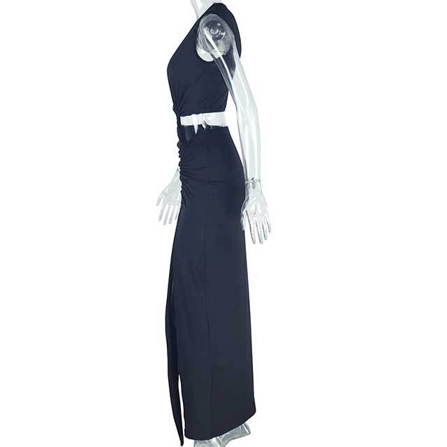 Deep V Neck Sleeveless High Split Maxi Dress