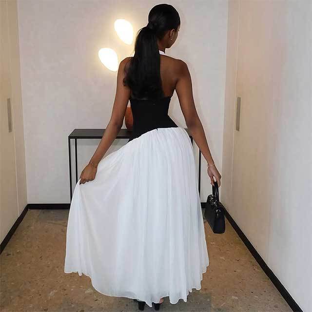 Halter Plunging V Neck Backless Slim Waist Maxi Dress