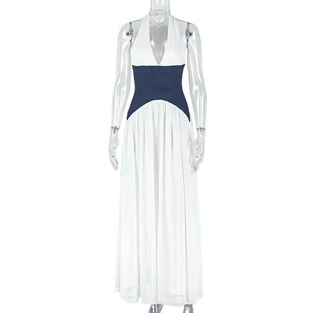 Halter Plunging V Neck Backless Slim Waist Maxi Dress