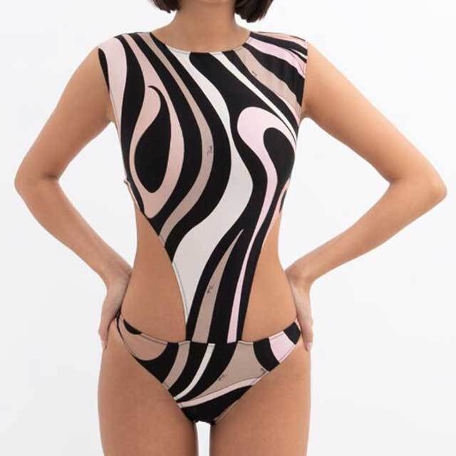 Cut Out Backless One Piece Swimwear Scarf Set