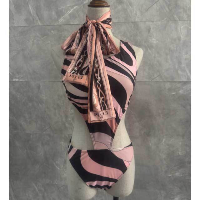 Cut Out Backless One Piece Swimwear Scarf Set