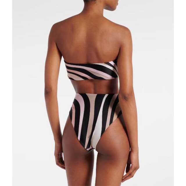 Printed Tube Top High Waist Bikinis Set