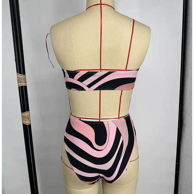 Printed Tube Top High Waist Bikinis Set