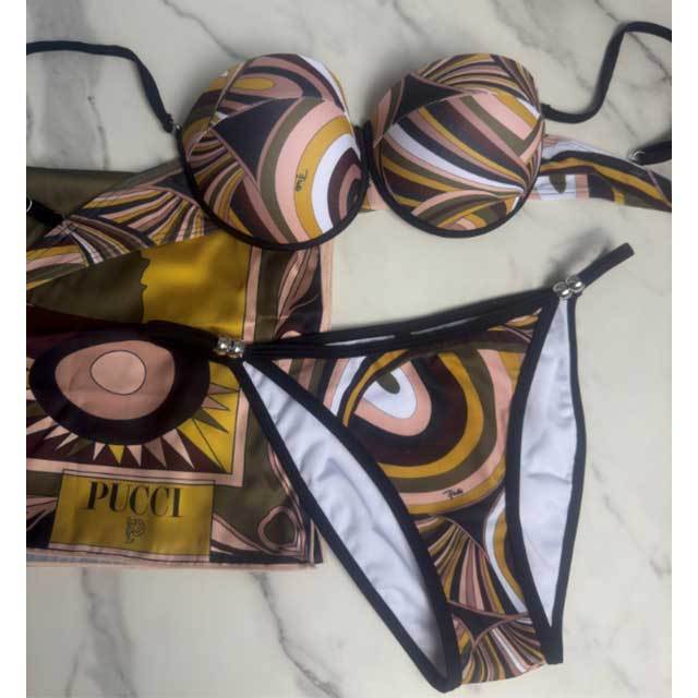 Striped Bikini Scarf Swimwear Set
