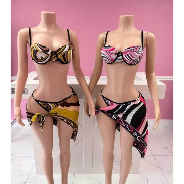 Striped Bikini Scarf Swimwear Set