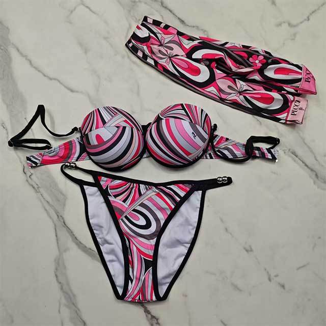 Striped Bikini Scarf Swimwear Set