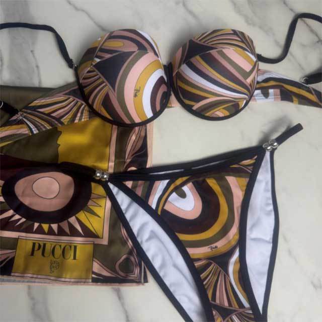 Striped Bikini Scarf Swimwear Set
