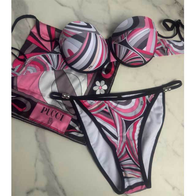 Striped Bikini Scarf Swimwear Set