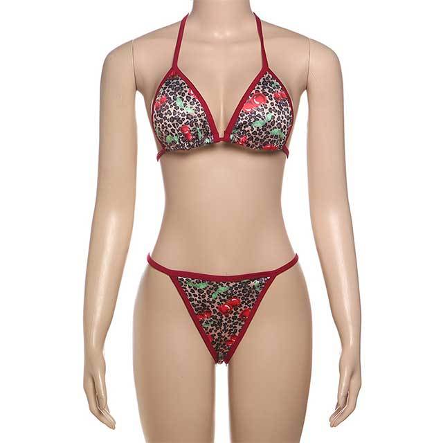 Cherry Printed Swimwear Short Set Bikinis 3 Pieces Set