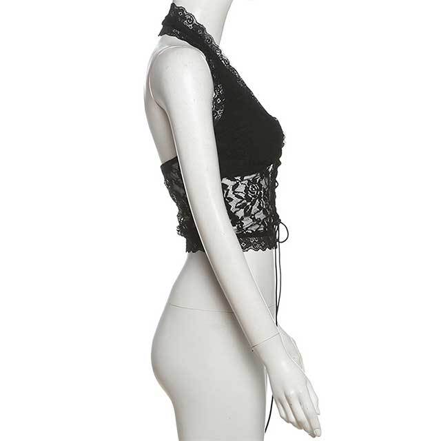Halter V Neck Cropped Top Lace Trim Pants Set