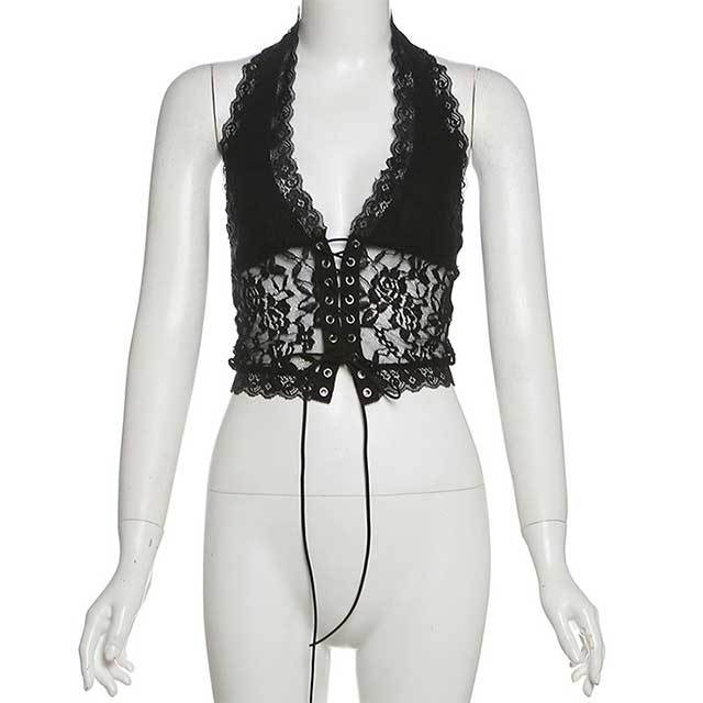 Halter V Neck Cropped Top Lace Trim Pants Set