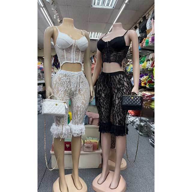 Lace Cross Strap Corset Top Slim Pant Set