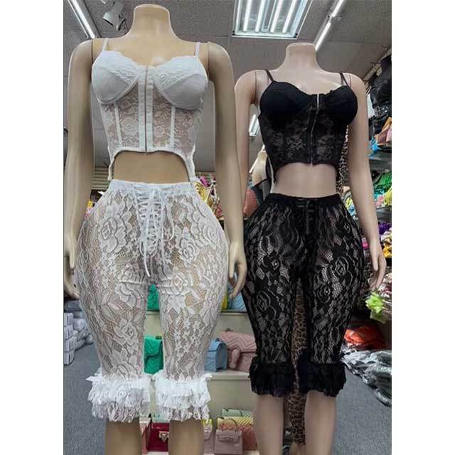 Lace Cross Strap Corset Top Slim Pant Set