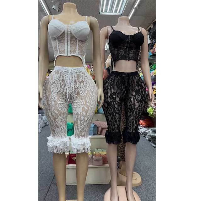 Lace Cross Strap Corset Top Slim Pant Set