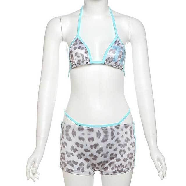 Leopard Printed 3 Pieces Swimwear Bikini Set