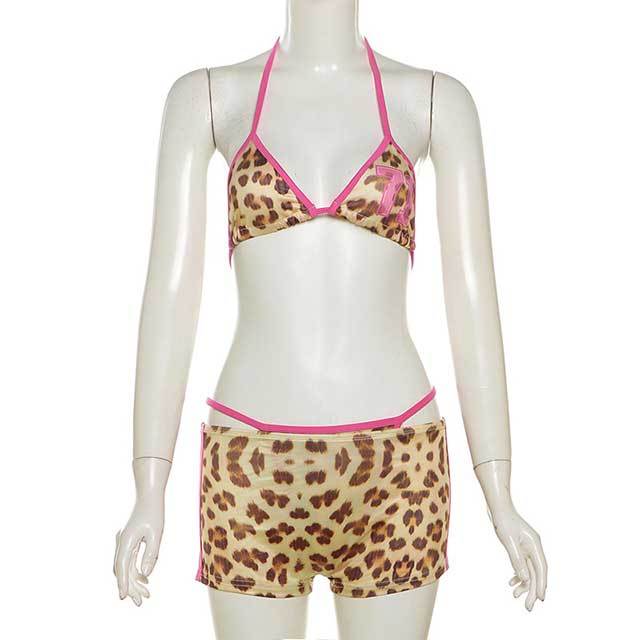 Leopard Printed 3 Pieces Swimwear Bikini Set