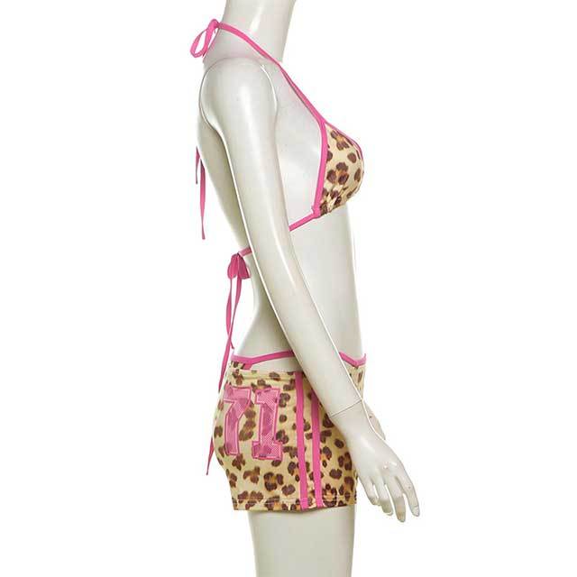 Leopard Printed 3 Pieces Swimwear Bikini Set