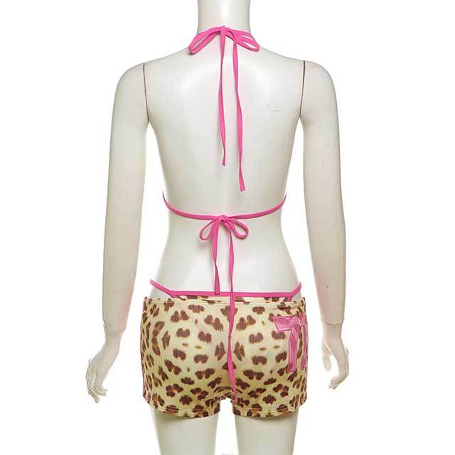 Leopard Printed 3 Pieces Swimwear Bikini Set