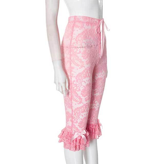 Leopard Printed Tube Top Lace Trim Pants Set