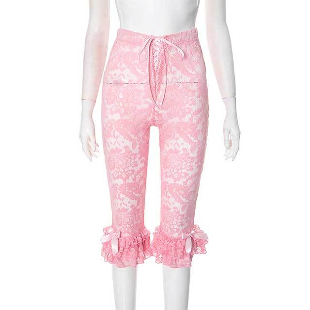 Leopard Printed Tube Top Lace Trim Pants Set