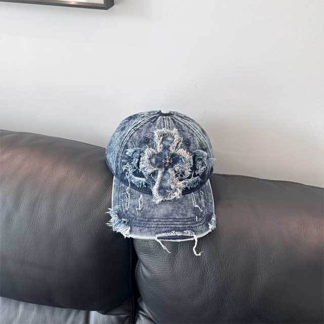 Washed Denim Ripped Baseball Caps