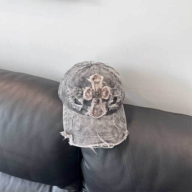 Washed Denim Ripped Baseball Caps