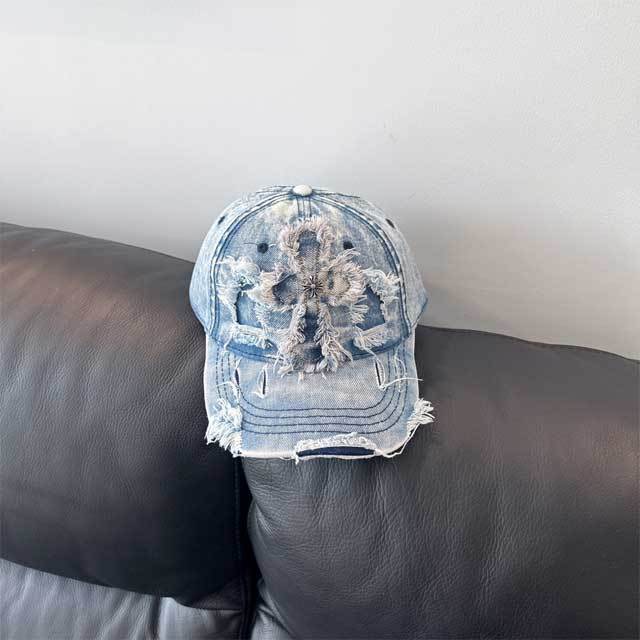 Washed Denim Ripped Baseball Caps