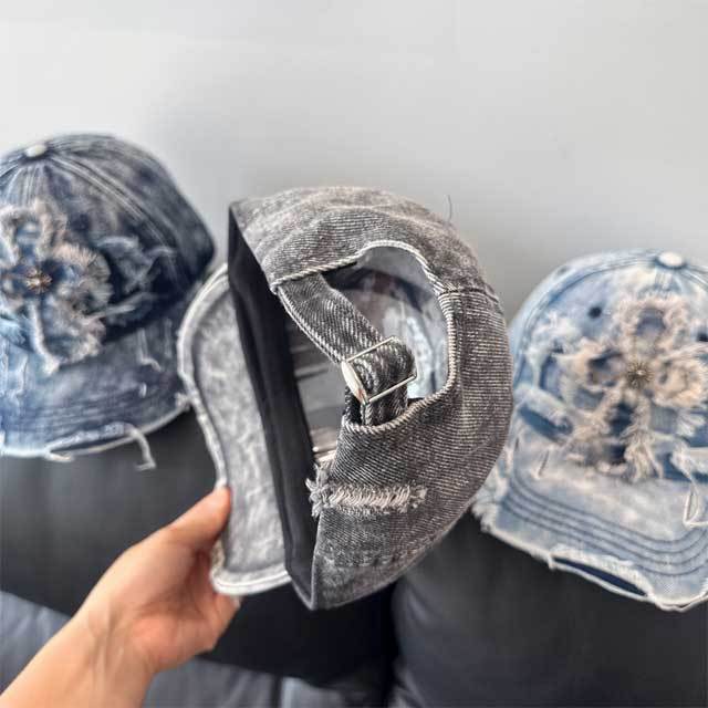 Washed Denim Ripped Baseball Caps