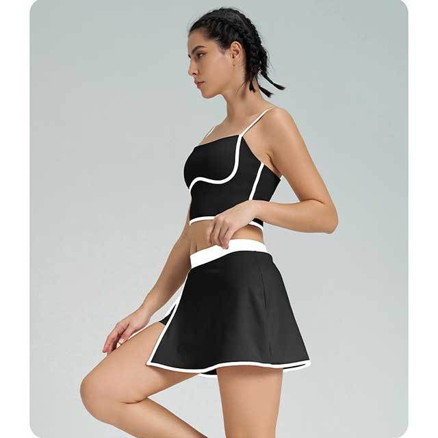 Colorblock Activewear Yoga Skirt Short Set