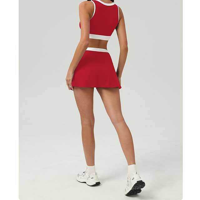 Contrast Color Sports Bra Tennis Skirt Set