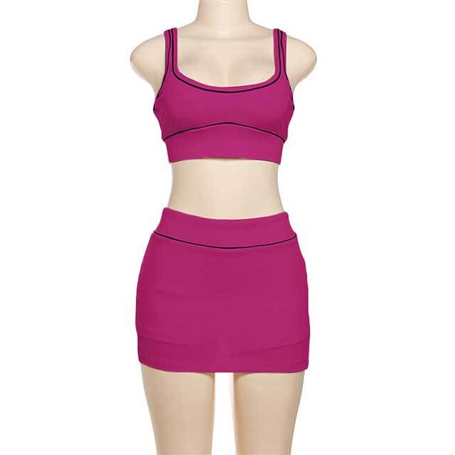 Contrast Color Tank Top Skinny Mini Skirt Set